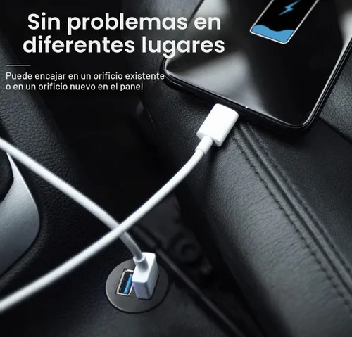 Vista 3 de Cable de extensión USB 3.0 de 2 puertos, montaje empotrado, adaptador de panel de tablero de instrumentos para automóvil, camión, barco