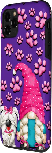 Vista 2 de iPhone 11 Pro Max - Cosas de gnomo púrpura para mujer, patrón de pata rosa para perro, mamá