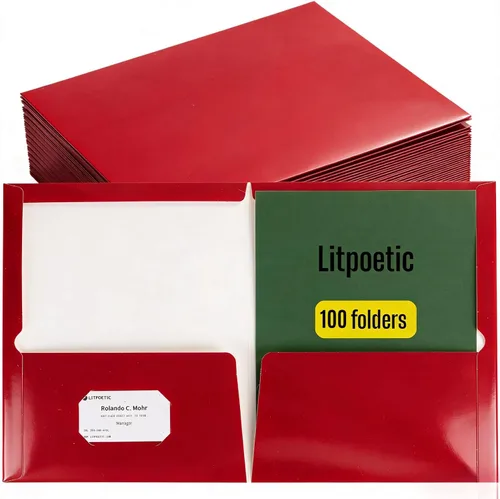 Vista 19 de Paquete de 25 carpetas de papel laminado brillante con 2 bolsillos profundos y ranura para tarjetas de visita, capacidad para 100 hojas de papel
