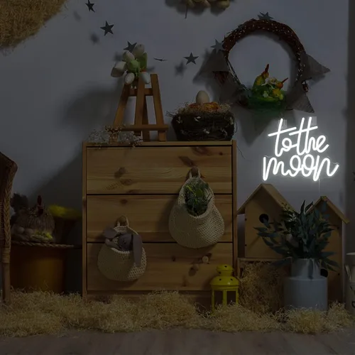 Vista 2 de Looklight Letrero de neón de letras a la luna con luces LED, luces de neón blancas para decoración de pared, luz de conectividad, luna iluminada