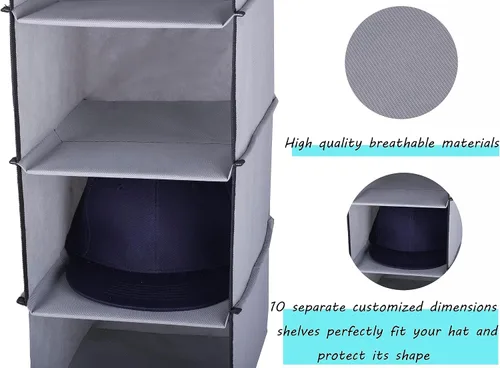Vista 6 de GRANDAN Paquete de 2 percheros con ganchos de metal mejorados, 10 estantes colgantes para gorras de béisbol, soporte para sombreros fáciles (gris)