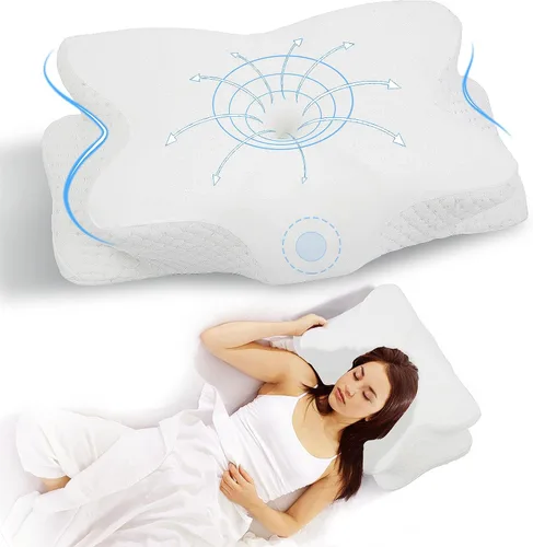 Vista 9 de Almohada cervical para el cuello para aliviar el dolor, almohadas ergonómicas de espuma viscoelástica para dormir, almohadas de apoyo para el cuello