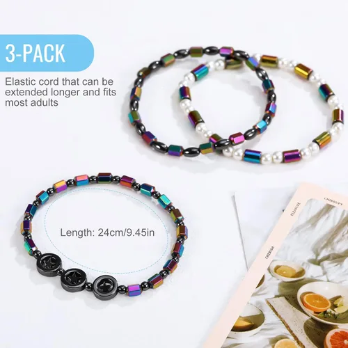 Vista 9 de Emibele Pulsera de desintoxicación linfática delgada para mujer, cuentas de hematita, obsidiana, antihinchazón, estiramiento para aliviar