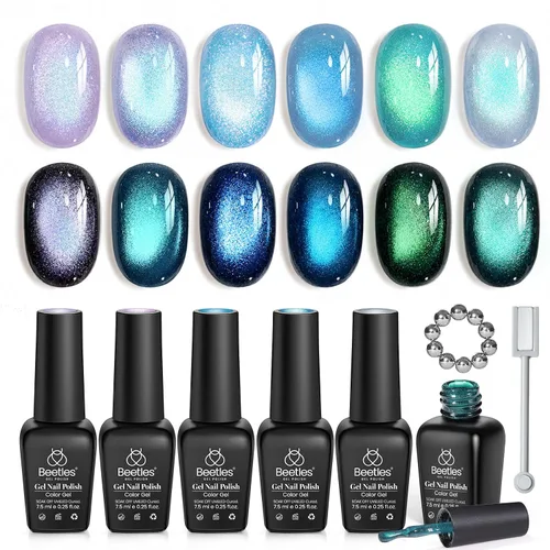 Vista 17 de Beetles - Juego de esmaltes de gel azul, Ocean Range, juego de 6 colores de esmalte de uñas de gel azul A - Azul Ocean Range