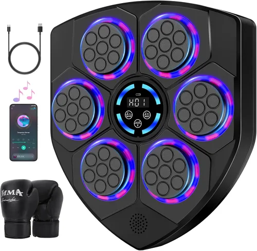 Vista 9 de TGLLM Music Boxing Machine, Interactive Punching Trainer with Boxing Gloves, Large Size Wall Mounted Electronic Boxing Target for Adult Kids, 9