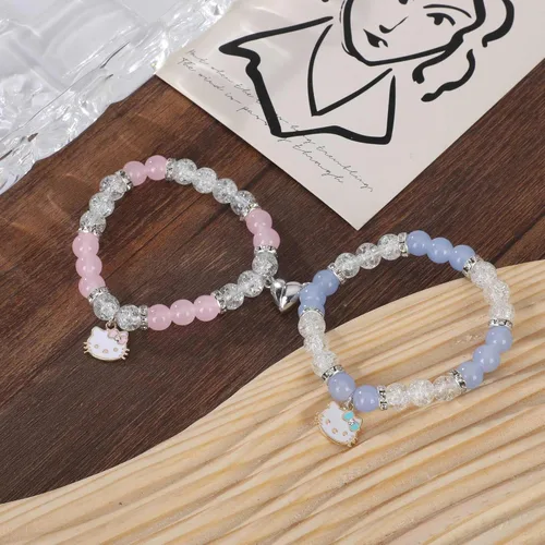 Vista 5 de SacXand Matching Bracelets for Couples Kitty Friendship braclets for best friends bf and gf Halloween Christmas Jewelry Gifts for Women Men Girls