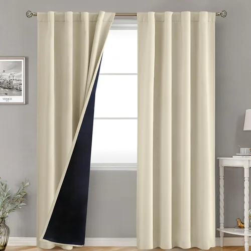Vista 15 de BGment Cortinas 100% opacas beige de 63 pulgadas de largo con forro aislante térmico, bolsillo para varilla y lengüeta trasera de doble capa