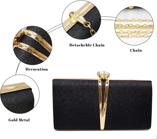 Vista 7 de Aovtero Bolso de noche para mujer, bolso de novia con cadena