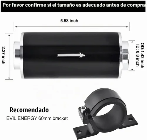Vista 2 de EVIL ENERGY Filtro de combustible en línea de 30 micrones con adaptador 6AN 8AN 10AN y abrazadera de abrazadera 60MM universal