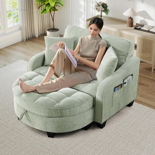 Vista 18 de Chaise Lounge Chair para interiores con puerto USB y soporte para teléfono, sillón reclinable pequeño de felpilla con otomana de almacenamiento