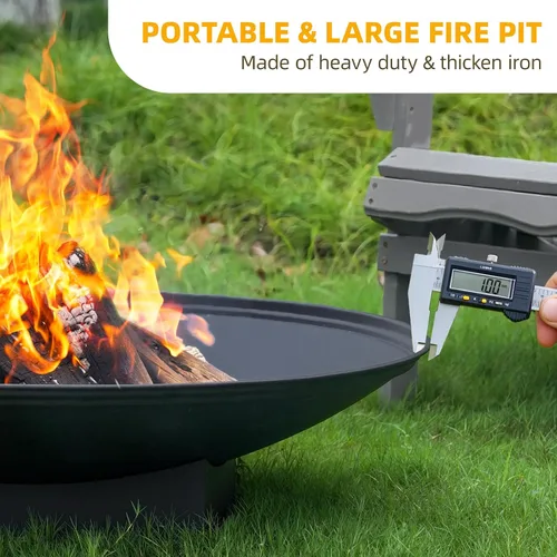 Vista 5 de Fogata de 32 pulgadas para exteriores, mesa de fogata de leña para exteriores con parrilla y tapa, hoguera portátil grande para patio trasero