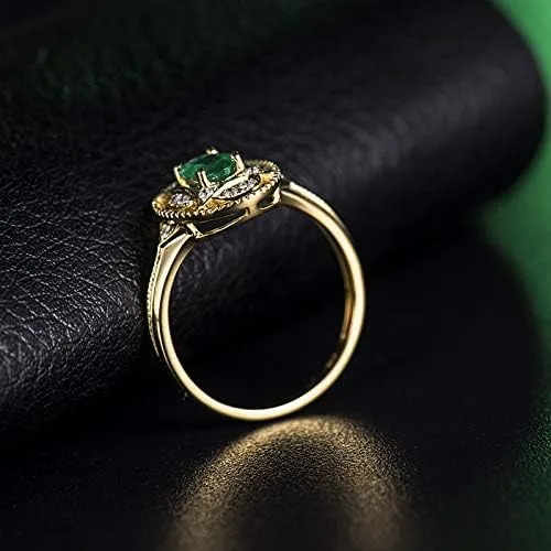 Vista 5 de Anillo de oro amarillo de 14 quilates con diamantes naturales de esmeralda para mujer, compromiso de compromiso de boda, aniversario de promoción