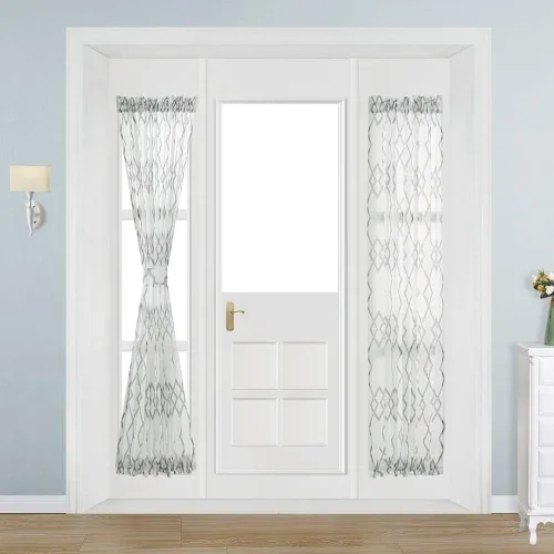 Vista 16 de NAPEARL Cortinas para puerta francesa, patrones geométricos, luz lateral para puerta delantera, lino sintético semitransparente con bolsillo Beige