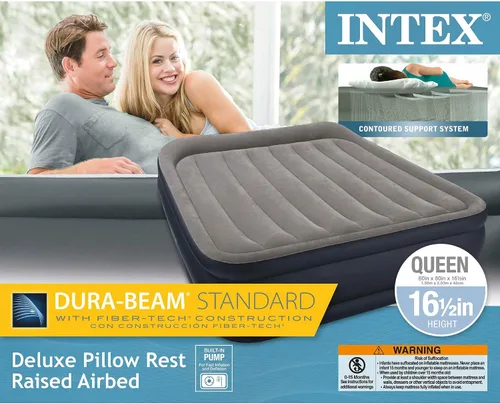 Vista 8 de Colchón de aire elevado Intex Dura-Beam serie estándar, de lujo, con apoya almohadas y funda en relieve suave para mayor comodidad