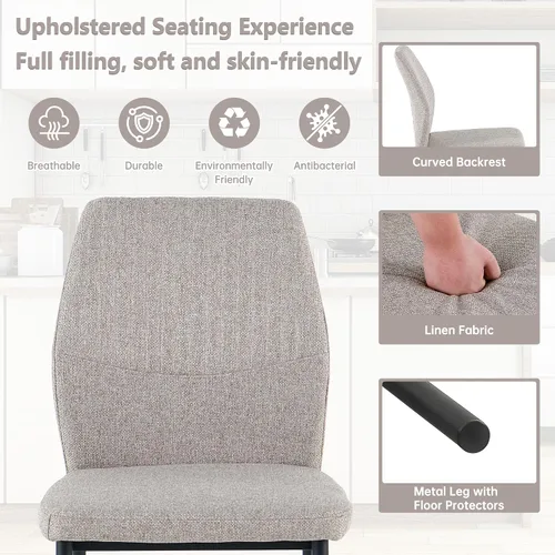 Vista 13 de Juego de 2 sillas de comedor de piel sintética marrón, cómodas sillas de cocina tapizadas sin brazos con patas de metal negro para sala de estar