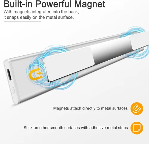 Vista 7 de BLS Luces para debajo del gabinete, 46 luces LED a batería con sensor de movimiento para interiores, luces de armario recargables USB C con sensor