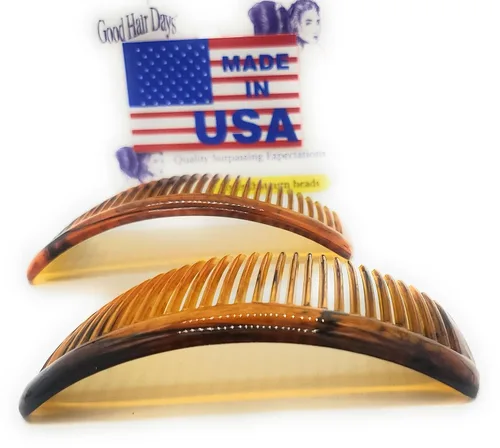 Vista 4 de Good Hair Days Peines laterales de Estados Unidos, 2 peines curvados grandes para el pelo de concha de tortuga para mujeres, giro francés, peinado