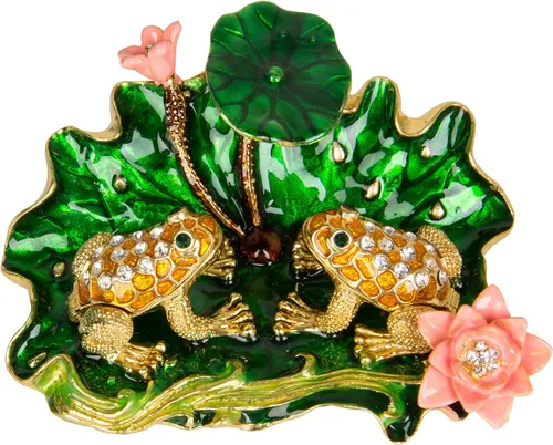Vista 2 de QIFU Pintada a mano con rana esmaltada con loto decorativo con bisagras joyero caja de baratijas regalo único para decoración del hogar
