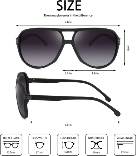 Vista 2 de POLARKING Lentes de sol polarizados de aviador para hombres y mujeres, doble puente cuadrado, gafas de sol deportivas, lentes de sol piloto