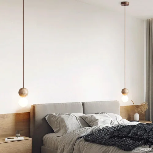 Vista 4 de Moderna lámpara colgante de mármol con forma de globo, mini iluminación colgante de techo de piedra natural, cable ajustable de cúpula E27/E26