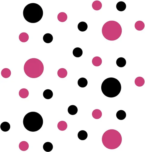 Vista 3 de DecalVenue.com Pegatinas de pared de vinilo rosa intenso/negro, círculos de 2 y 4 pulgadas (30 calcomanías)