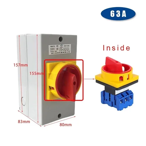 Vista 2 de YMD11-63D Interruptor de aislamiento de dos posiciones de encendido y apagado 63A 3P Conversión de leva de candado con carcasa de caja impermeable