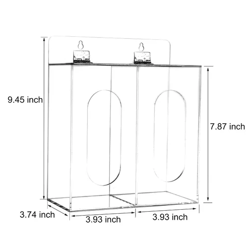 Vista 2 de Dispensador de mascarillas acrílicas y guantes con tapa, dispensador doble de montaje en pared para máscara facial, redecilla, cubierta de zapatos