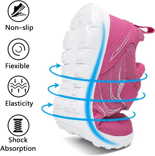 Vista 5 de hecodi Tenis deportivos para niños, ligeros, transpirables, con correa lavable, para correr, caminar