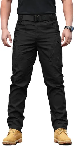 Vista 3 de solo soplo Pantalones tácticos para hombre, repelentes al agua, pantalones cargo para combate, senderismo, supervivencia al aire libre, camping