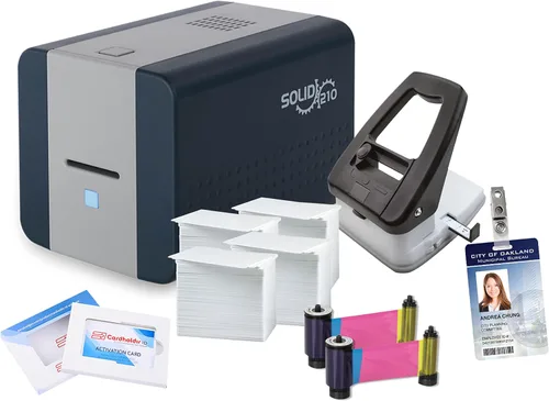 Vista 8 de Easy Badges Solid 210 Impresora de tarjetas de identificación con software para principiantes y todo lo necesario para diseñar e imprimir 200