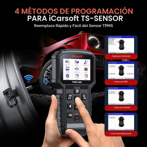Vista 3 de iCarsoft TPMS V800 Herramienta de programación y reaprendizaje TPMS con 4 sensores - Escáner de diagnóstico OBD2