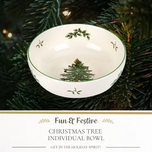 Vista 2 de Spode - Ensaladera Individual en Forma de Árbol de Navidad - 17.8 cm de Cerámica Avena, Ensalada, Sopa, Cereal, Desayuno, Tazón de Postre