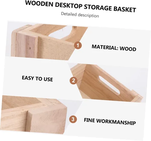 Vista 8 de Diseño de madera mediana de la vendimia de la cesta del almacenamiento de la caja de la tabla