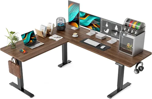 Vista 17 de FEZIBO - Escritorio de pie en forma de L de 63" x 55", altura ajustable, escritorio de computadora de esquina eléctrica de 63 pulgadas, escritorio