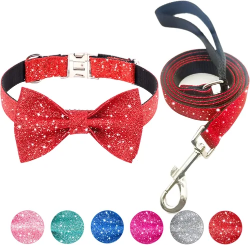 Vista 11 de Collar de perro Jumpress para niño azul con lazo, collar de pajarita con brillo para cachorros, perros pequeños y medianos, collar de perro lindo