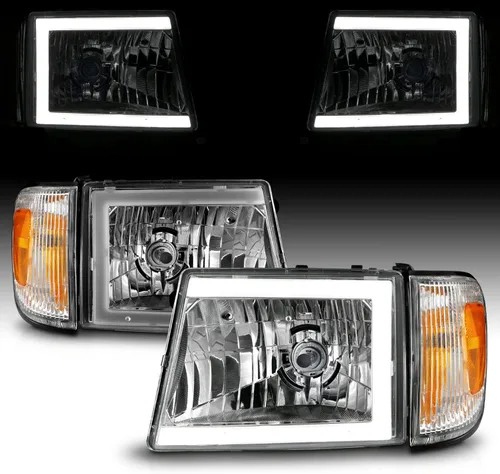 Vista 9 de AmeriLite para camioneta Toyota Tacoma 2WD 1997-2000, faros delanteros de tubo LED negros de repuesto + juego de luz de esquina - lado del pasajero