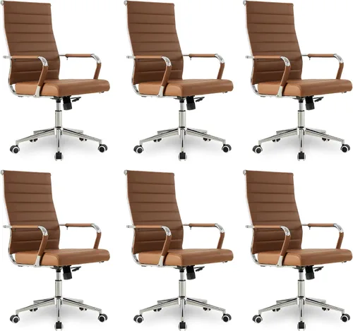 Vista 39 de Okeysen Office Desk Chair, Ergonomic Leather Modern Conference Room Chairs, Executive Ribbed Height Adjustable Swivel Rolling Chair for Home Office