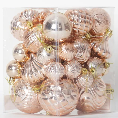 Vista 7 de Senjie Adornos de Navidad inastillables marrones, 32 bolas esféricas para árboles de Navidad