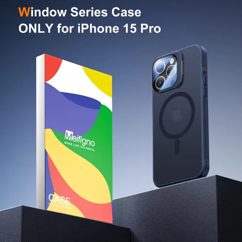 Vista 6 de Meifigno Window Mag Series - Funda diseñada para iPhone 15 Pro, soporte de cámara integrado y compatible con MagSafe, parte trasera mate translúcida