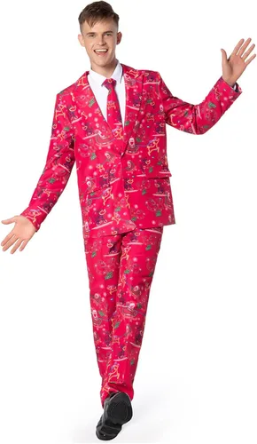 Vista 2 de Gardentime Trajes de Navidad para hombres, disfraz feo divertido para adultos, chaqueta de Navidad para hombre, traje de cosplay con pantalones