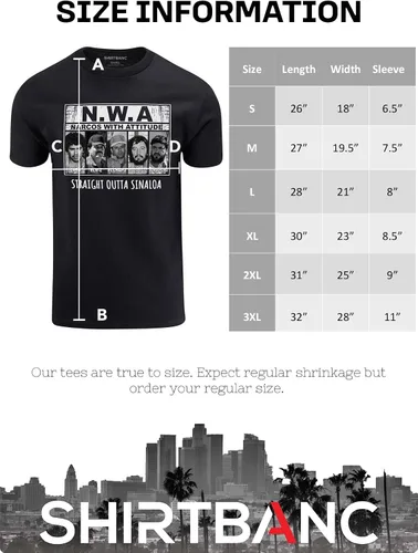 Vista 5 de ShirtBANC Narcos con actitud camiseta para hombre Sinaloa cartel Tee drogas distribuidor engranaje