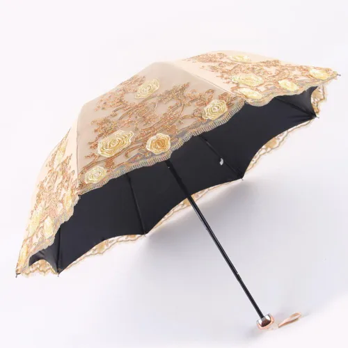 Vista 29 de Honeystore Sombrilla bordada con flor 3D plegable UV con encaje clásico