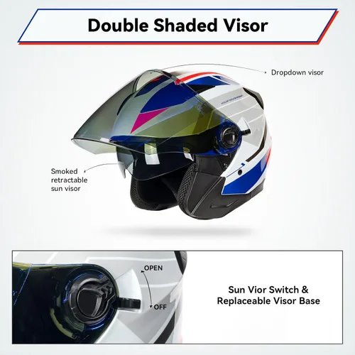 Vista 8 de Casco de motocicleta de cara abierta 3/4 para adultos, hombres y mujeres, aprobado por DOT, casco de carreras de bicicleta de calle, casco