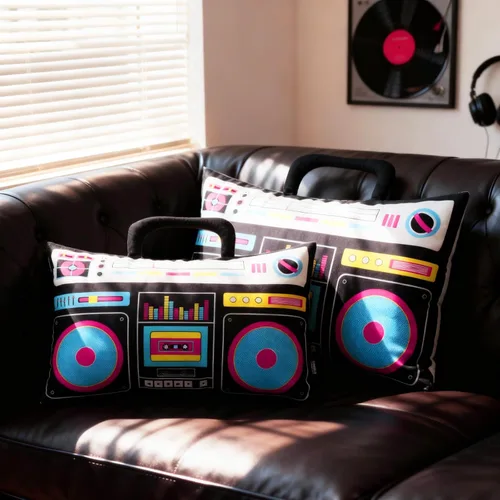 Vista 6 de Hahafelt 2 fundas de almohada de casete de audio retro, reproductor de discos de música, 12 x 20 pulgadas, bajo ruido, cinta de plástico de los años
