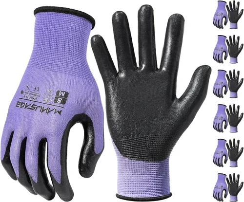 Vista 32 de MANUSAGE Guantes de trabajo de seguridad - Guante protector para hombres y mujeres - Protección de mano ultradelgada - Para construcción Negro
