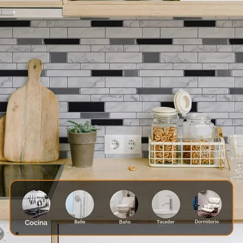 Vista 3 de WOWSTAR 10 láminas de azulejos autoadhesivos para salpicaduras de cocina, azulejos adhesivos para pared de cocina (12 x 12 pulgadas, mármol blanco)