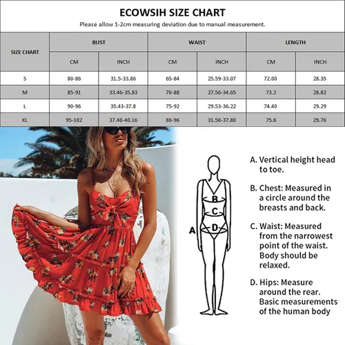 Vista 6 de ECOWISH - Minivestido holgado de mujer con tirantes florales de espagueti con nudo frontal anudado plisado