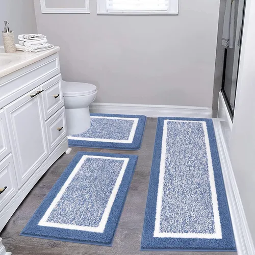 Vista 15 de Pauwer Juego de baño, alfombras de baño antideslizantes, alfombras de ducha absorbentes para suelo de baño, bañera y ducha, color azul aguamarina