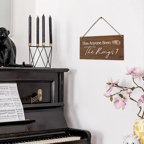 Vista 5 de PHAMTE Letrero de portador de anillos – Decoración rústica de boda, placa con la frase "Here Comes The Bride", 12 x 6 pulgadas Cualquiera