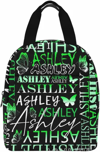 Vista 11 de InterestPrint Bolsa de almuerzo con nombre personalizado para hombres y mujeres, color rosa, blanco y negro, con lunares personalizados, enfriador
